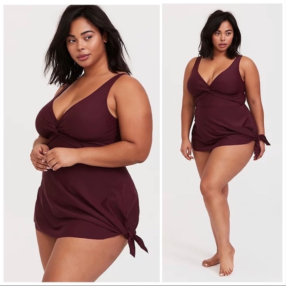TORRID burgundy skirted one piece, 4X. - Picture 2 of 12